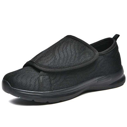 Women's black wide velcro open vamp stripe nursing shoe sneaker 01
