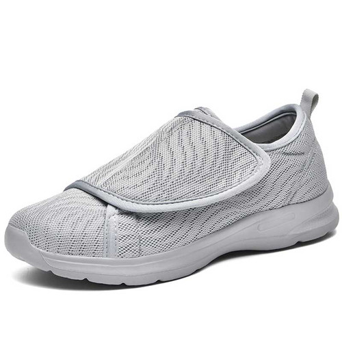 Women's grey wide velcro open vamp stripe nursing shoe sneaker 01