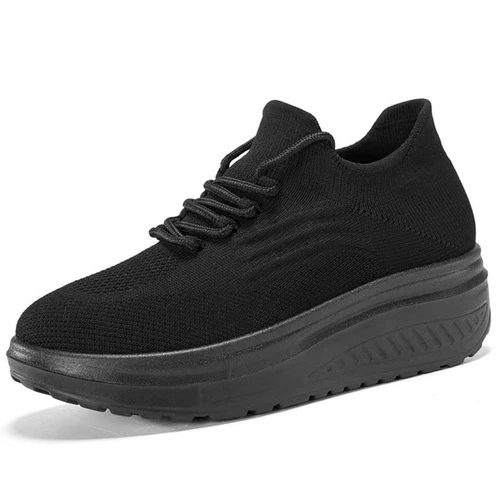 Women' black flyknit stripe texture sock like rocker bottom shoe sneaker 01