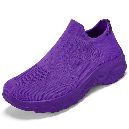 Women's purple flyknit pattern sock like fit wide toe slip on shoe sneaker 01