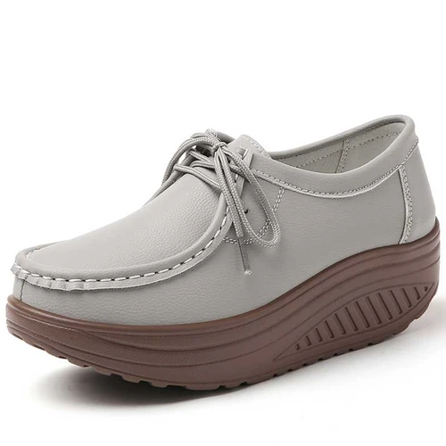Women's grey sewn accents plain lace up rocker bottom shoe sneaker 01