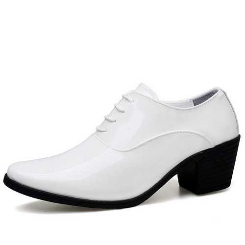 Men's white patent point toe high heel oxford dress shoe 01