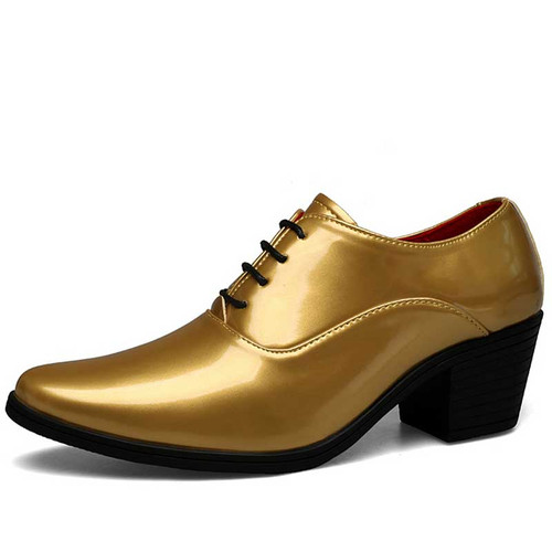 Men's golden patent point toe high heel oxford dress shoe 01