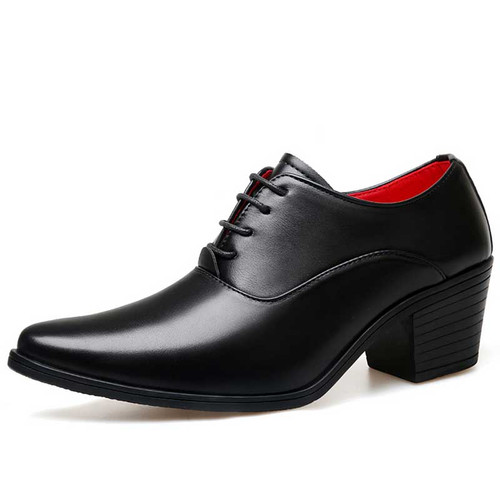 Men's black urban point toe high heel oxford dress shoe 01
