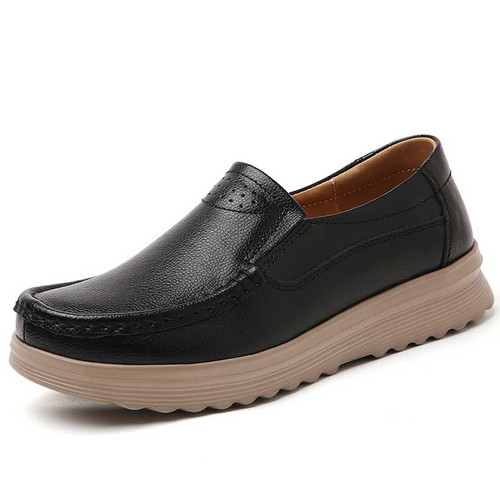 Women's black casual plain sewn accents slip on shoe loafer 01