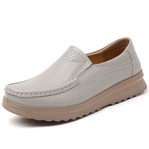Women's grey casual plain sewn accents slip on shoe loafer 01