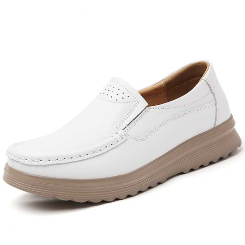Women's white casual plain sewn accents slip on shoe loafer 01