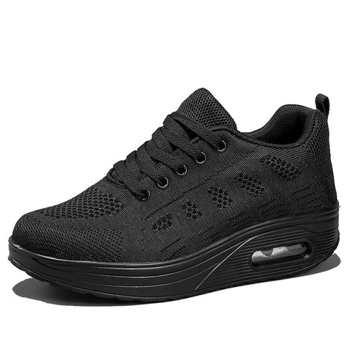 Women's black flyknit texture rocker bottom shoe sneaker 01