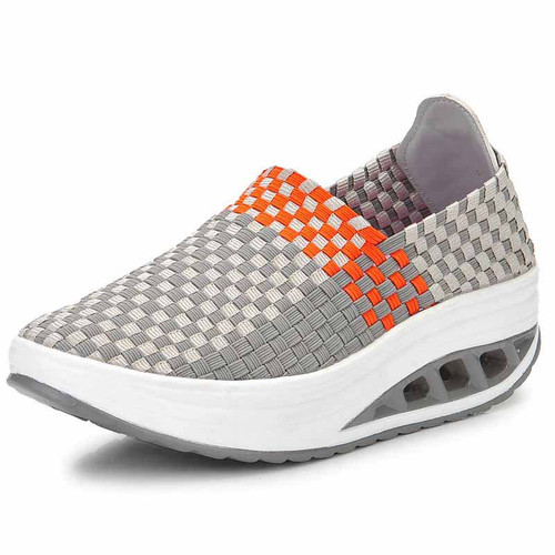 Grey weave check pattern slip on rocker bottom shoe 1359 01