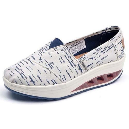 Beige stripe canvas slip on rocker bottom shoe sneaker 01