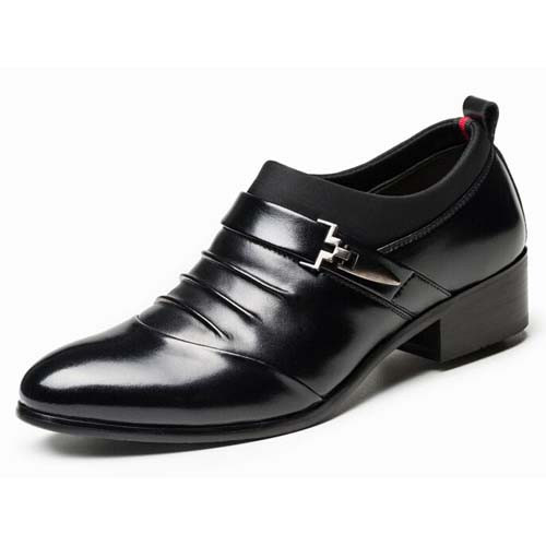 Black pleated business leather slip on dress shoe 01
