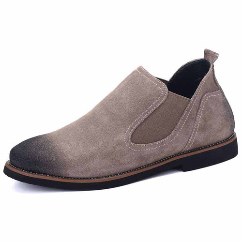 Grey retro leather urban slip on dress shoe 01