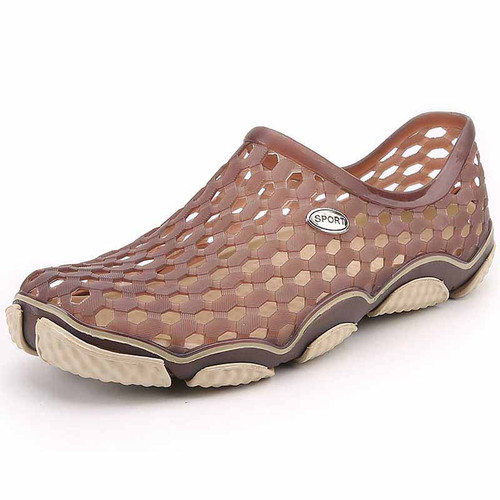 Brown color hollow out slip on shoe sandal 01