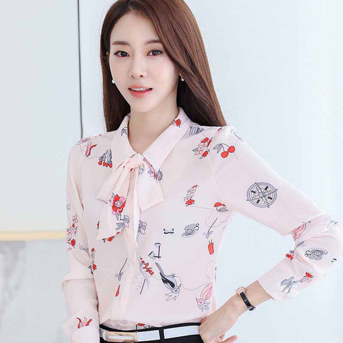 Pink floral butterfly necktie long sleeve button shirt 01