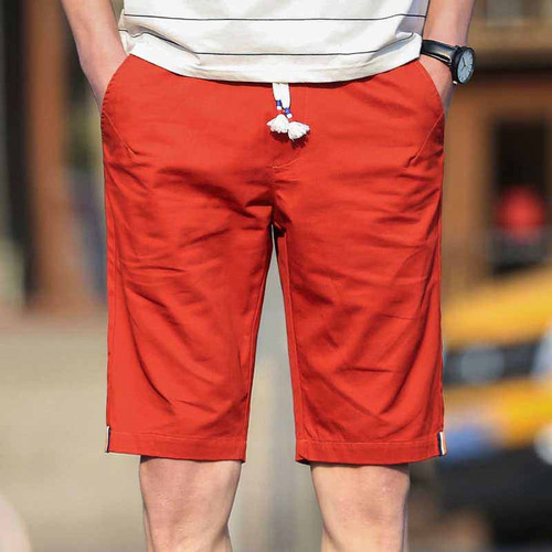 Orange short casual label print elastic waist | Mens shorts online 1006MP
