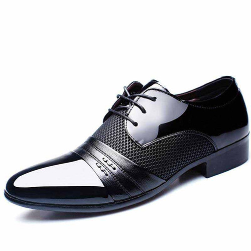 Black check pattern leather derby dress shoe 01