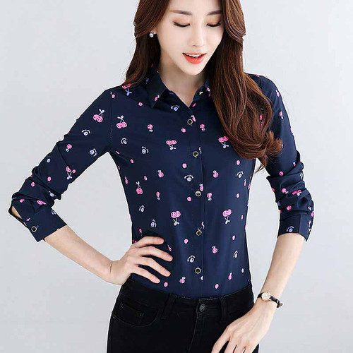 Navy mix pattern print long sleeve button shirt 01