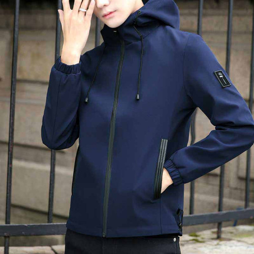 Navy label pattern long sleeve zip jacket hoodies 01