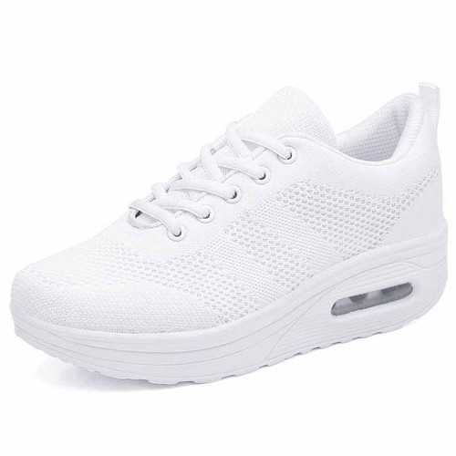 White plain flyknit rocker bottom shoe sneaker 01