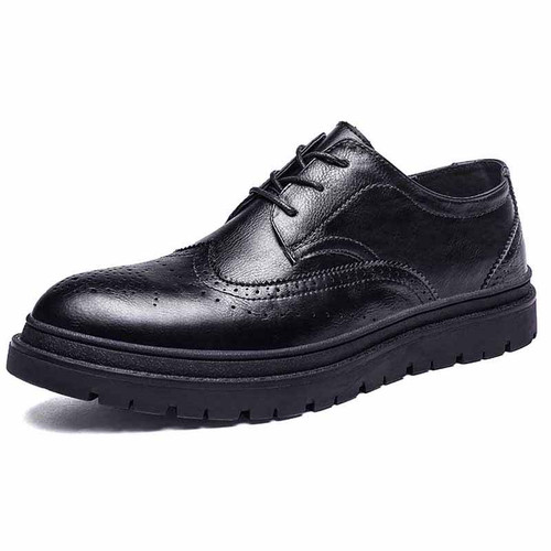 Black retro brogue leather derby dress shoe 01