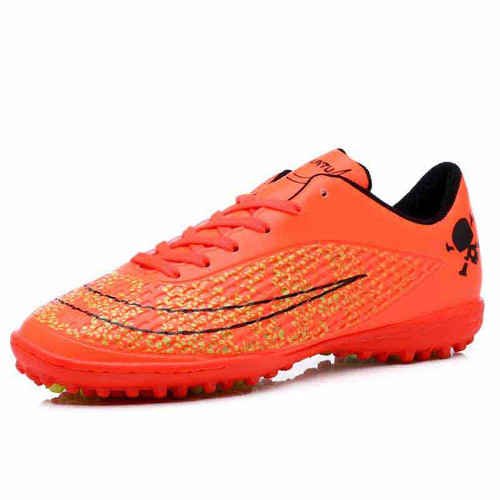 Orange skull label pattern print soccer shoe 01