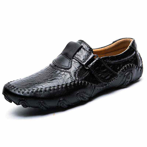 Black velcro style pattern slip on shoe loafer 01