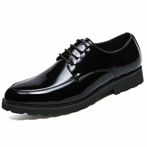 Black simple plain leather derby dress shoe 01