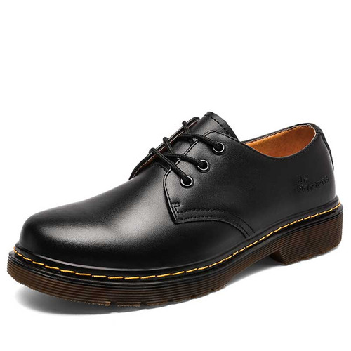 Men's black round retro leather derby dress shoe 01