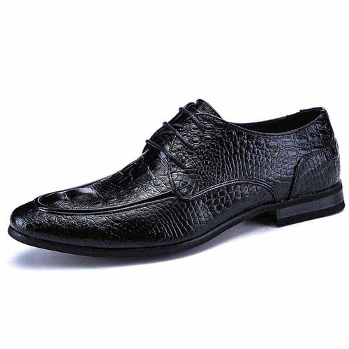 Black crocodile skin pattern derby dress shoe 01
