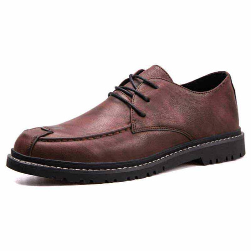 Brown retro leather derby dress shoe 01