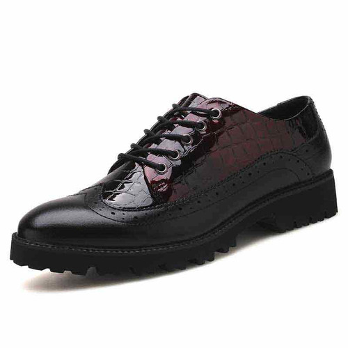 Black red brogue check leather derby dress shoe 01
