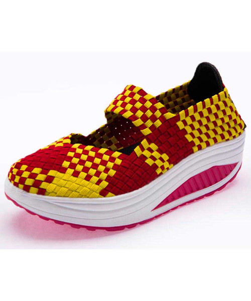 Yellow weave check slip on rocker bottom shoe sneaker 01