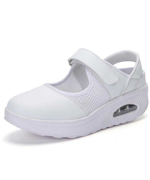 White cut out velcro slip on rocker bottom shoe sneaker 01