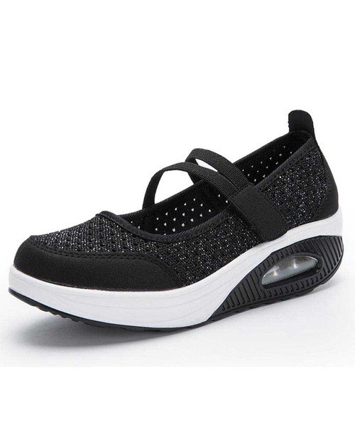 Black low cut hollow velcro rocker bottom shoe sneaker 01