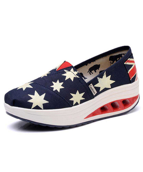Navy star flag print slip on rocker bottom shoe sneaker 01