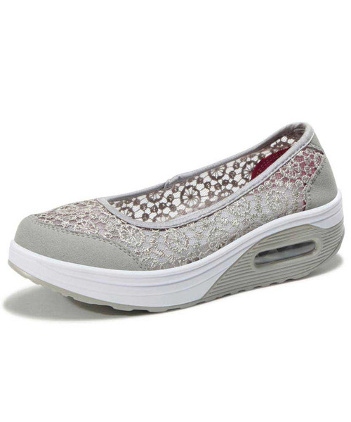 Grey lace low cut slip on rocker bottom shoe sneaker 01