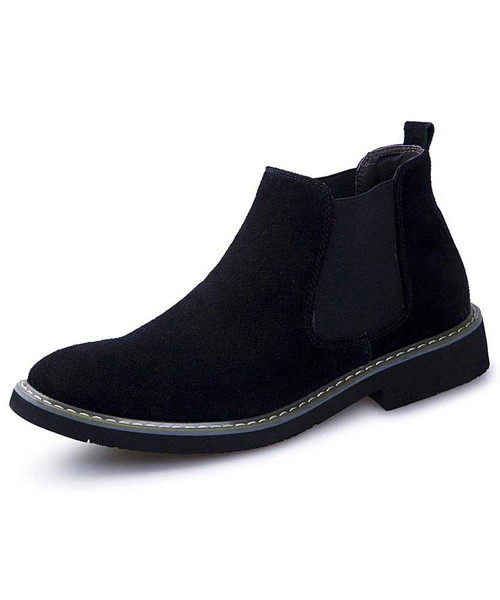 Black slip on dress shoe boot in plain 01