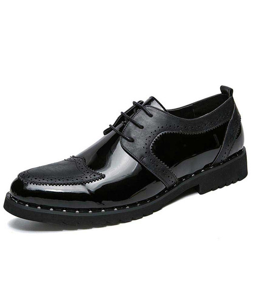 Black patent leather two tone derby brogue dress shoe 01