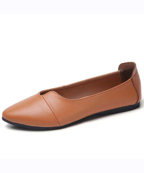 Brown low cut point toe slip on shoe flat in plain 01