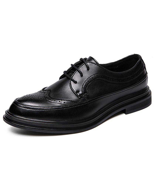 Black retro brogue leather derby dress shoe 01