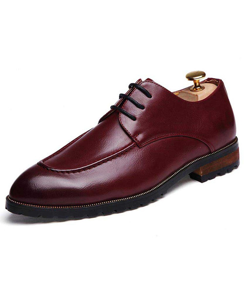 Red retro point toe leather derby dress shoe 01