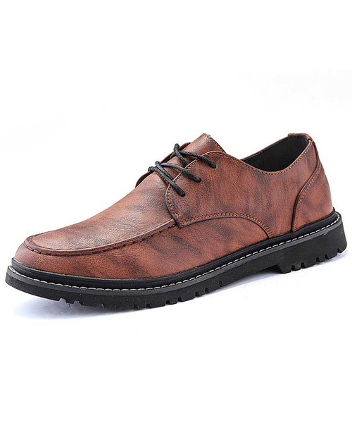 Brown retro texture leather derby dress shoe 01