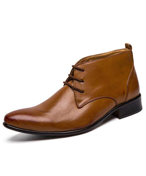 Brown leather derby dress shoe boot point toe 01