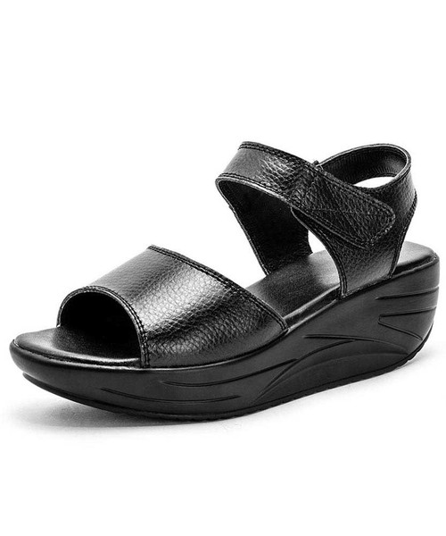 Black velcro plain slip on rocker bottom shoe sandal 01