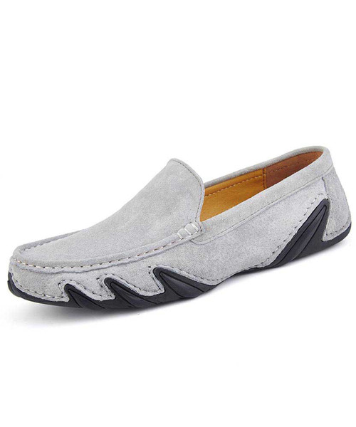 Grey wave style leather slip on shoe loafer 01