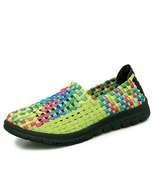 Green check mix color weave slip on shoe sneaker 01