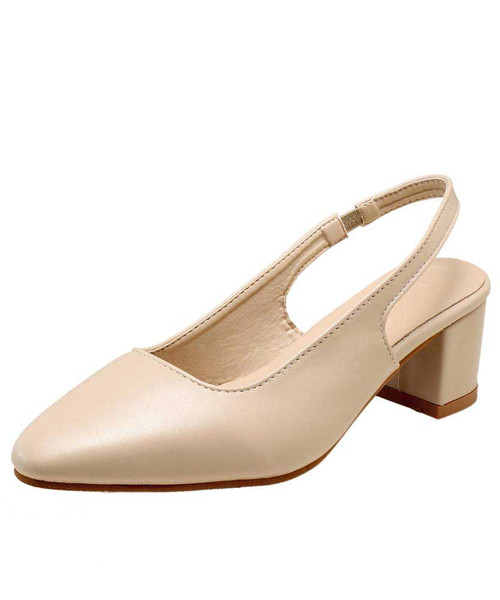 Beige low cut plain slip on slingback heel sandal 01