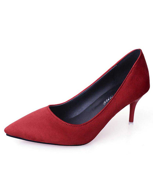 Red slip on high heel dress shoe in plain 01