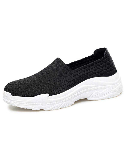 Black check weave slip on shoe sneaker 01