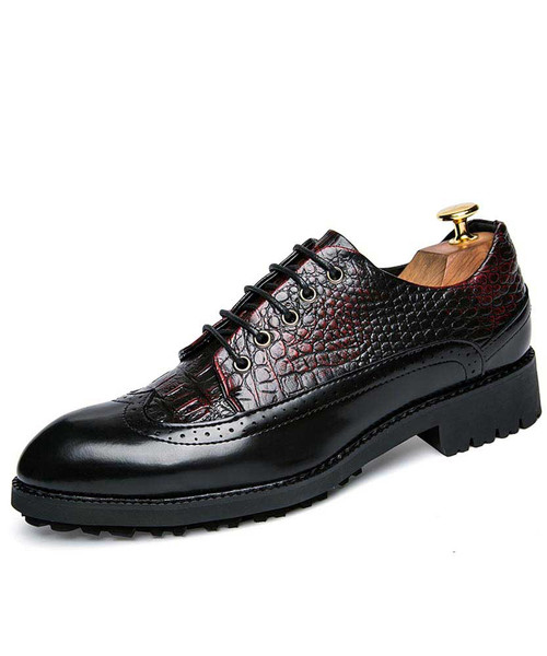 Men's black brogue croco pattern leather derby dress shoe 01